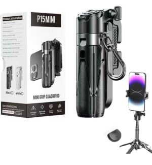 مثبت هاتف ذكي Gimbal أسود مع حامل هاتف وترايبود للتصوير والسيلفي مثبت هاتف ذكي Gimbal أسود مع حامل هاتف وترايبود للتصوير والسيلفي